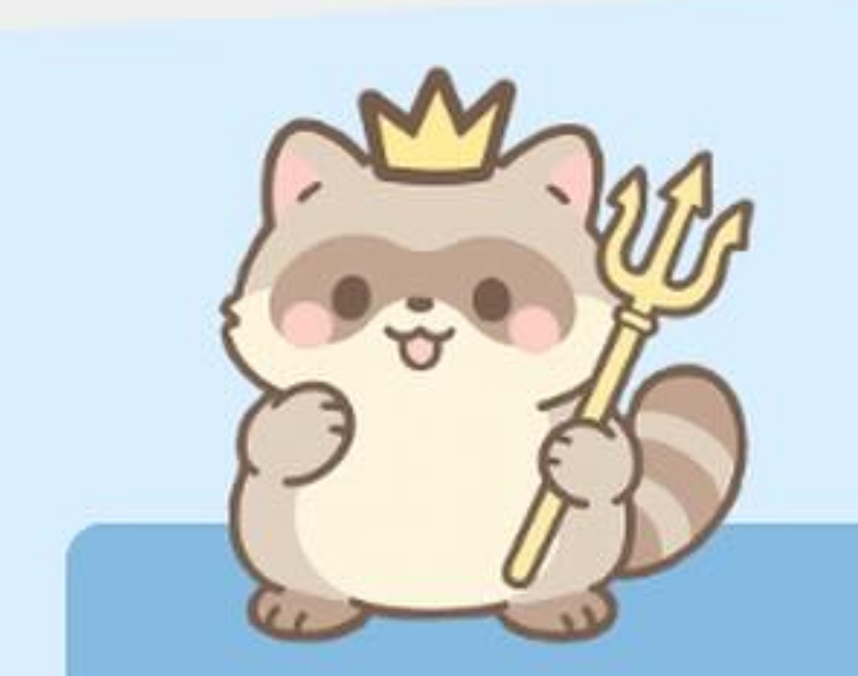 Cartoon image of Hablemos Tritones mascot, a raccoon with a crown and a triton.